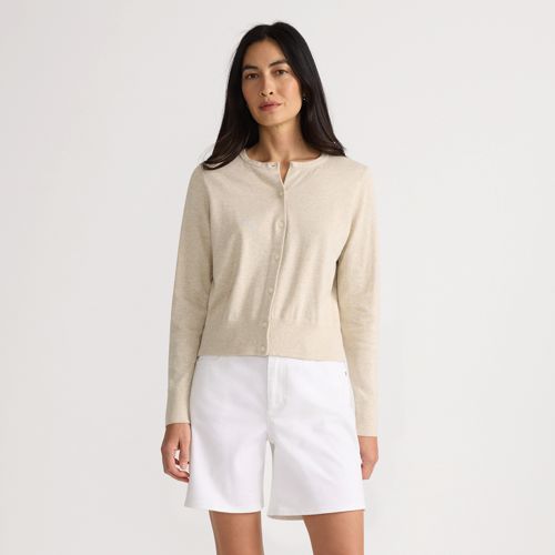 Women's Fine Gauge Cotton Crew Cardigan Sweater, Front