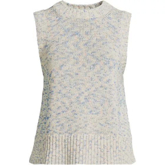 Women's Cotton Tweed Textured Crewneck Vest Sweater - primary