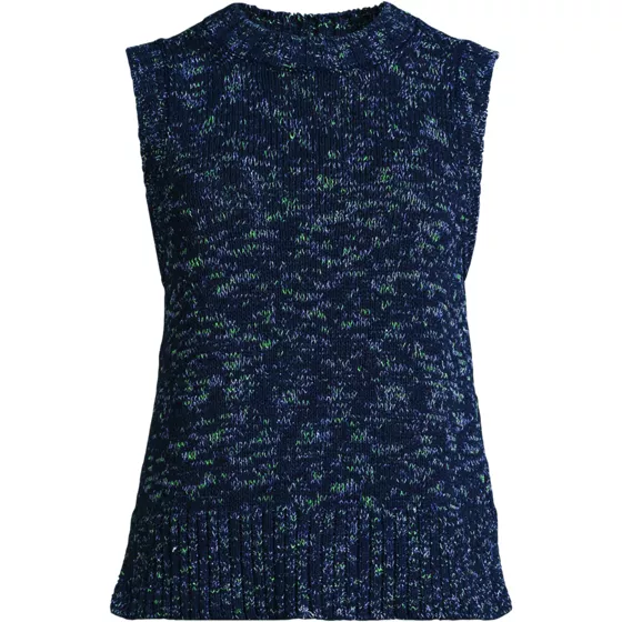 Women's Plus Size Cotton Tweed Textured Crewneck Vest Sweater - primary