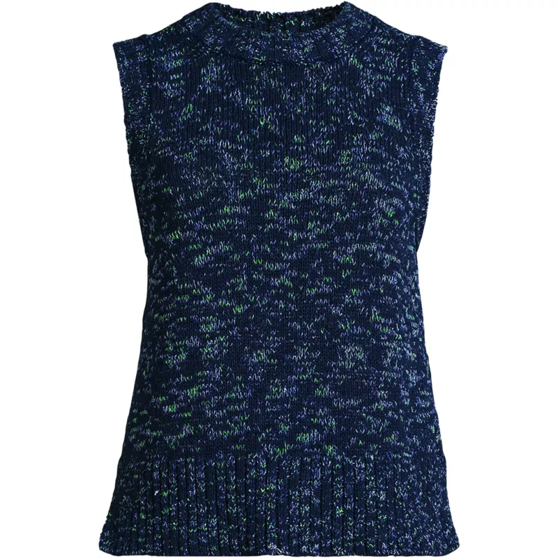 Women's Plus Size Cotton Tweed Textured Crewneck Vest Sweater, Front