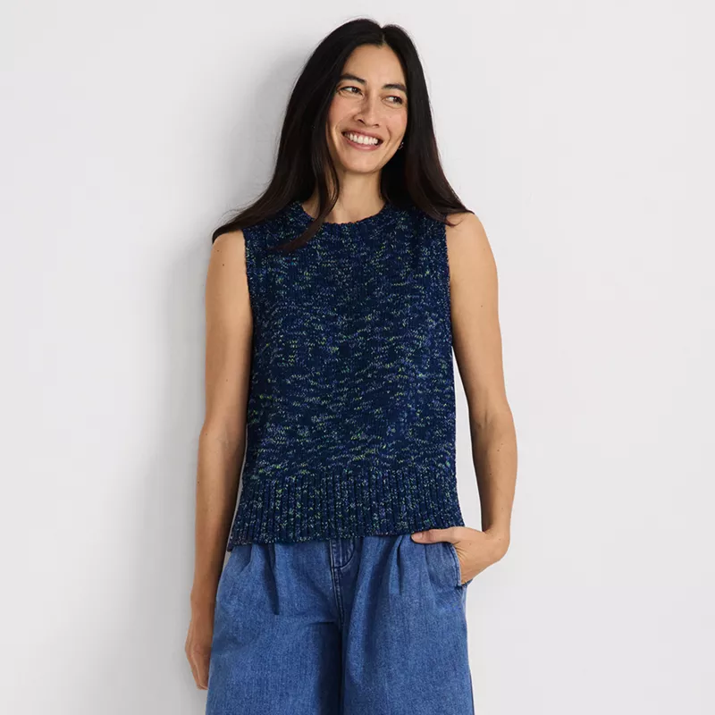 Women's Cotton Tweed Textured Crewneck Vest Sweater, alternative image