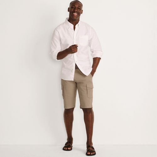 Belted Cargo Shorts, Men, size: 36, regular, Ivory, Cotton-blend, by Lands' End