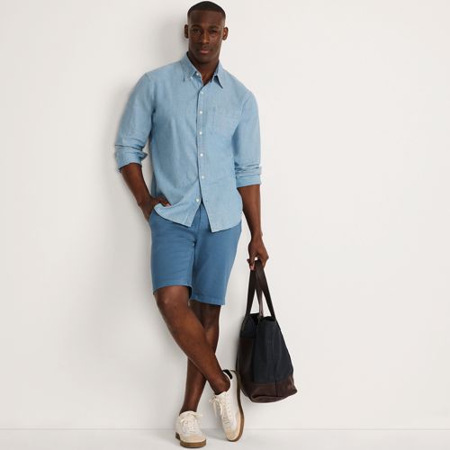 Stretch Chino Shorts, Slim Fit, Men, size: 38, regular, Blue, Cotton-blend, by Lands' End