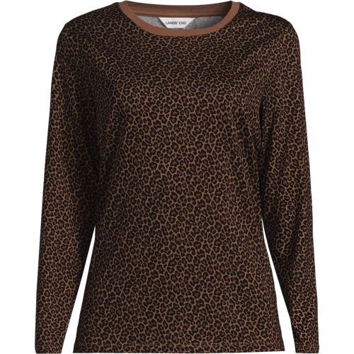 Long Sleeve Supima Cotton Crew Neck Top, Women, size: S, petite, Brown, by Lands' End