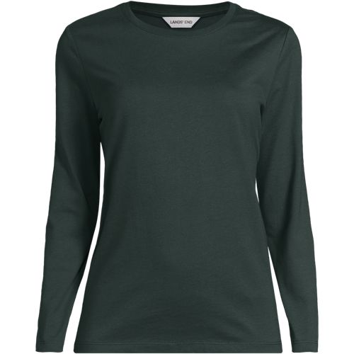 Long Sleeve Supima Cotton Crew Neck Top, Women, size: XS, petite, Green, by Lands' End