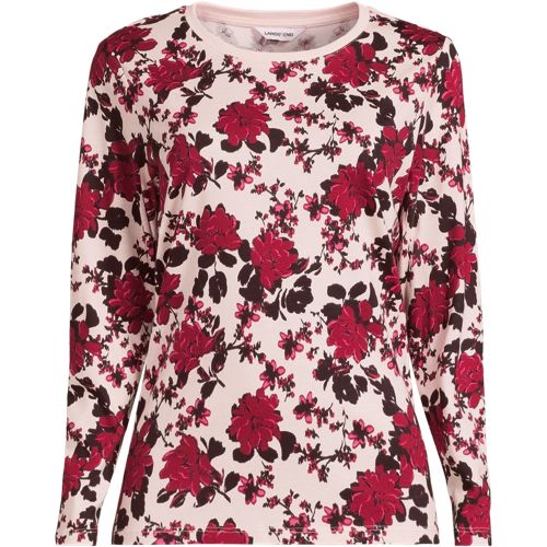 Long Sleeve Supima Cotton Crew Neck Top, Women, size: XS, regular, Pink, by Lands' End