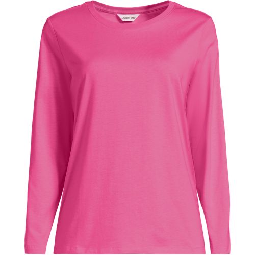Long Sleeve Supima Cotton Crew Neck Top, Women, size: XS, regular, Pink, by Lands' End