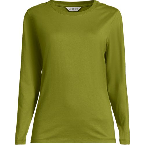 Long Sleeve Supima Cotton Crew Neck Top, Women, size: S, regular, Green, by Lands' End