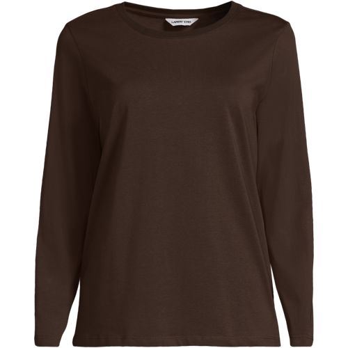 Long Sleeve Supima Cotton Crew Neck Top, Women, size: XS, regular, Brown, by Lands' End