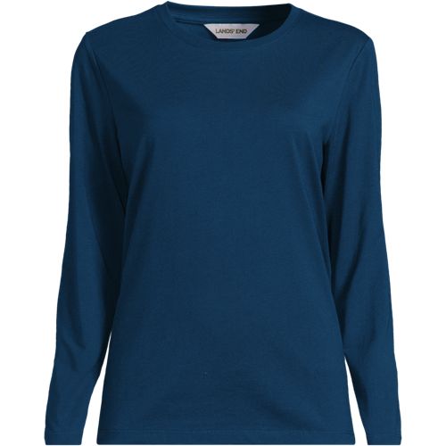 Long Sleeve Supima Cotton Crew Neck Top, Women, size: XS, regular, Blue, by Lands' End