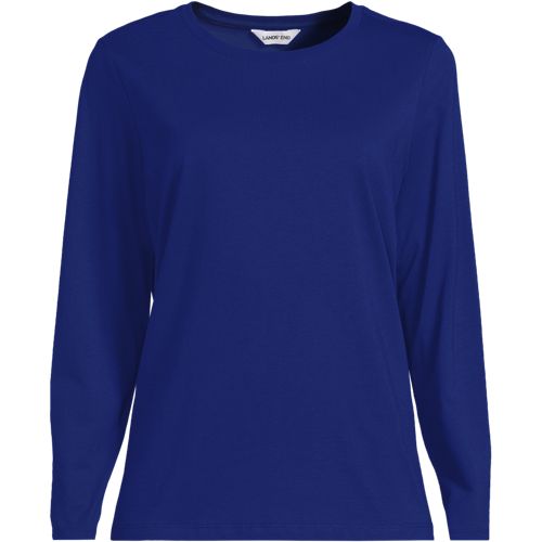 Long Sleeve Supima Cotton Crew Neck Top, Women, size: XS, regular, Blue, by Lands' End