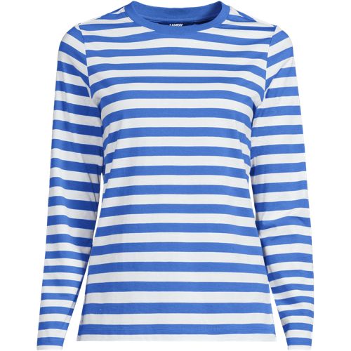 Long Sleeve Supima Cotton Crew Neck Top, Women, size: L, regular, Blue, by Lands' End