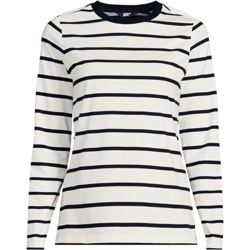 Long Sleeve Supima Cotton Crew Neck Top, Women, size: XS, petite, Black, by Lands' End