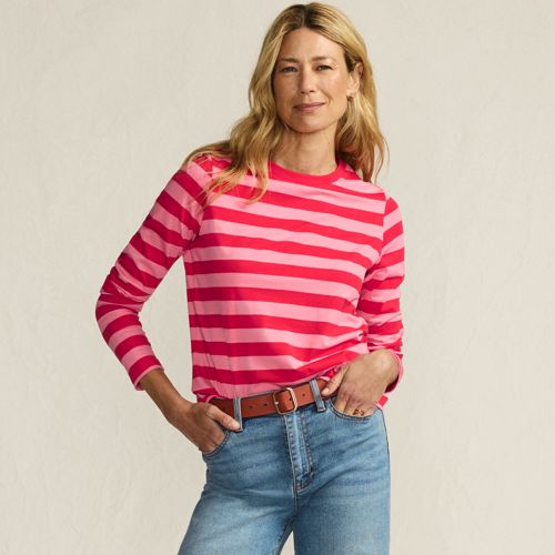 Long Sleeve Supima Cotton Crew Neck Top, Women, size: M, regular, Pink, by Lands' End