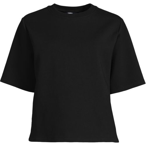 Seriously Soft Jersey Crew Neck T-shirt, Women, size: S, regular, Black, Cotton/Poly-blend, by Lands' End