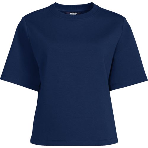 Seriously Soft Jersey Crew Neck T-shirt, Women, size: S, regular, Blue, Cotton/Poly-blend, by Lands' End