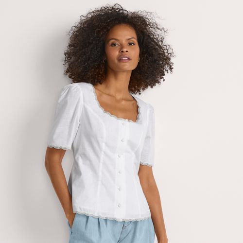 Women's Cotton Lace Button Front Top