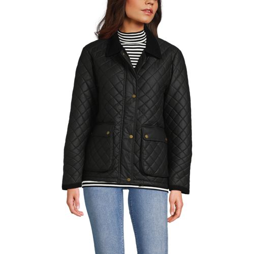  Lands' End Gesteppte Wachsjacke Aus Baumwolle, Damen, Größe:32-34 Regular, Schwarz, Baumwoll-mischung/polyester-mischung, By Lands' End 