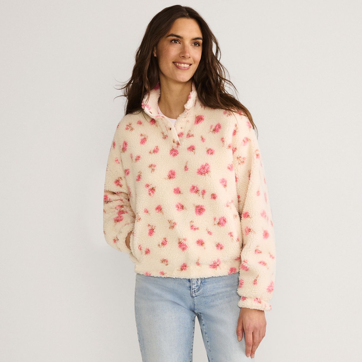 Women's Sherpa Fleece Snap Neck Pullover