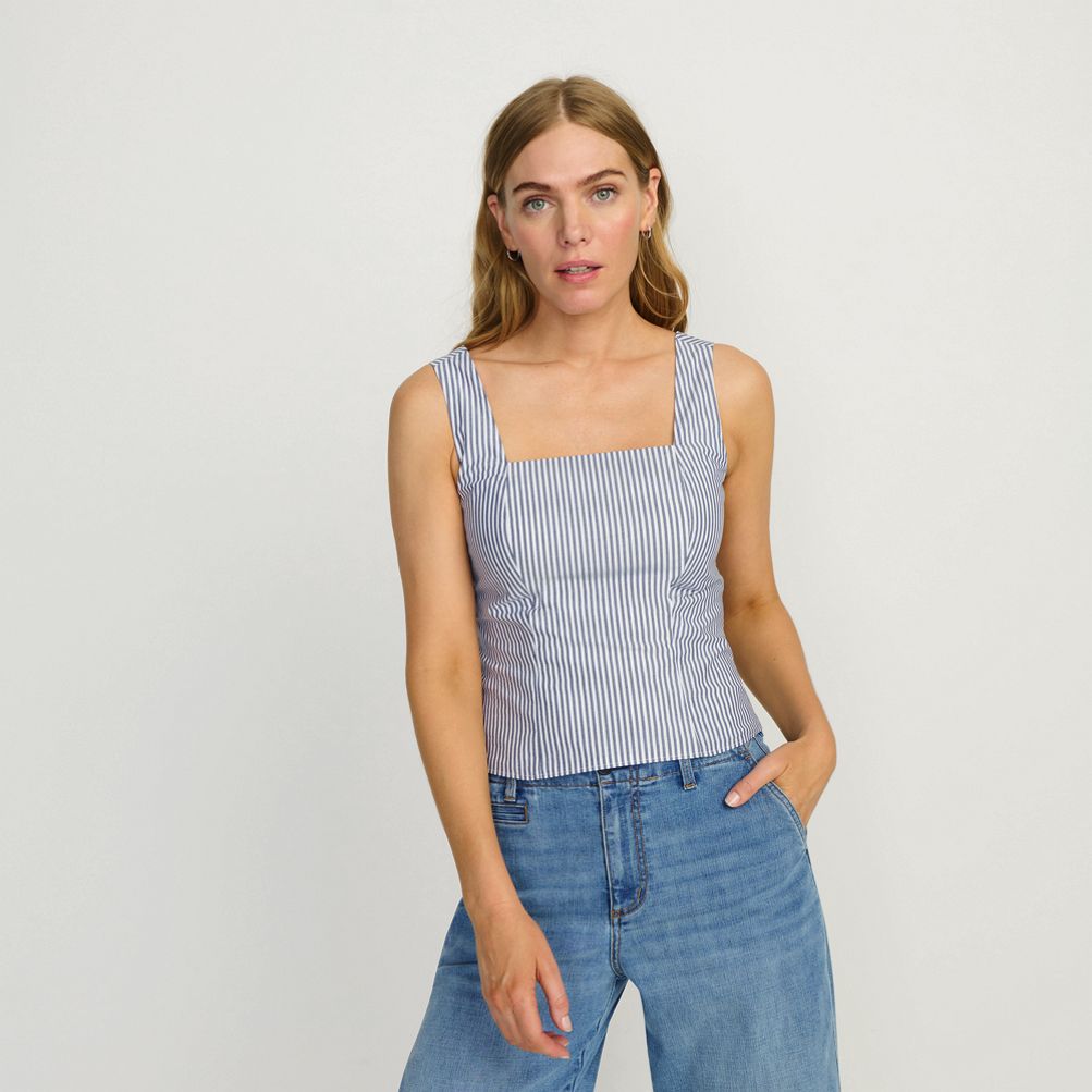 Women's Poplin Princess Seam Square Neck Sleeveless Top | Lands' End
