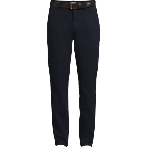 Belted Textured Chinos, Straight Fit, Men, size: 33, regular, Blue, Cotton/Lyocell/Cotton-blend, by Lands' End