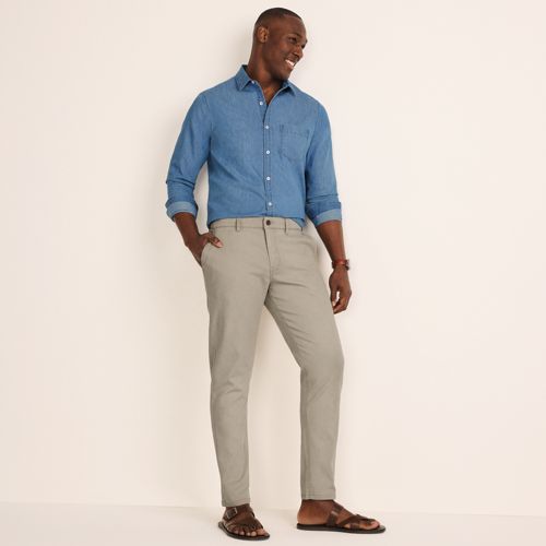 Belted Textured Chinos, Straight Fit, Men, size: 33, regular, Ivory, Cotton/Lyocell/Cotton-blend, by Lands' End