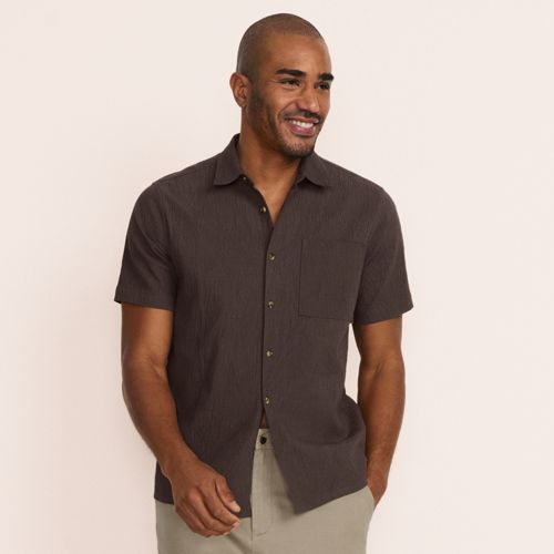 Crinkle Texture Shirt, Men, size: XL, regular, Brown, Wool, by Lands' End