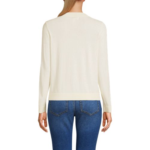  Lands' End Pullover Aus Baumwolle/seidenmix, Damen, Größe:36-38 Regular, Weiß, Baumwolle/seide/nylon, By Lands' End 