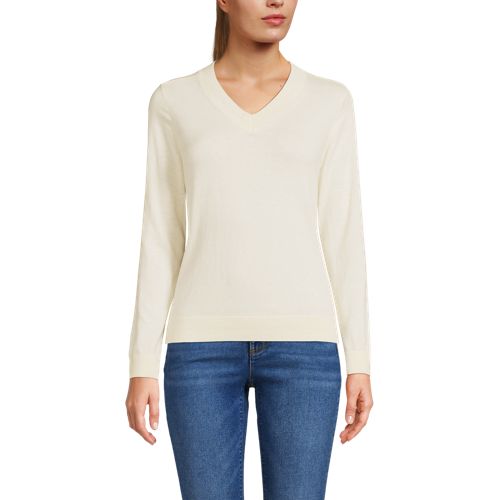  Lands' End Pullover Aus Baumwolle/seidenmix, Damen, Größe:36-38 Regular, Weiß, Baumwolle/seide/nylon, By Lands' End 