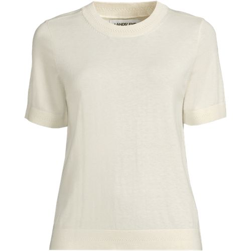 Cotton Silk Blend Crewneck Jumper, Women, size: 16-18, regular, Ivory, Cotton/Silk/Nylon, by Lands’ End