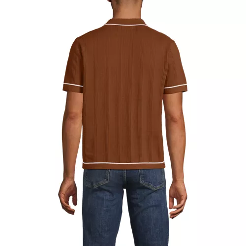 Men's Short Sleeve Textured Tipped Sweater Polo, Back
