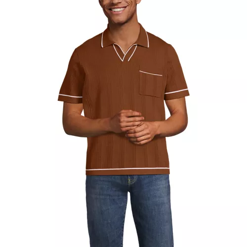 Men's Short Sleeve Textured Tipped Sweater Polo, Front