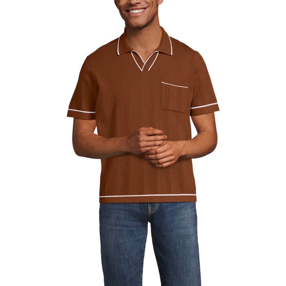 Men's Short Sleeve Textured Tipped Sweater Polo | Lands' End