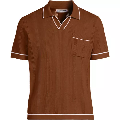 Men's Short Sleeve Textured Tipped Sweater Polo, Front