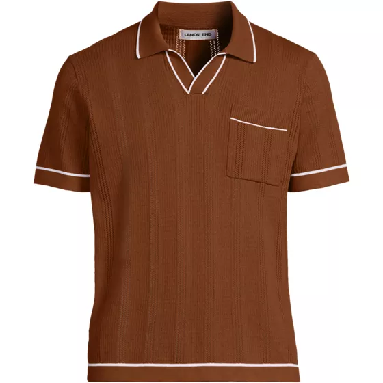 Men's Short Sleeve Textured Tipped Sweater Polo - primary