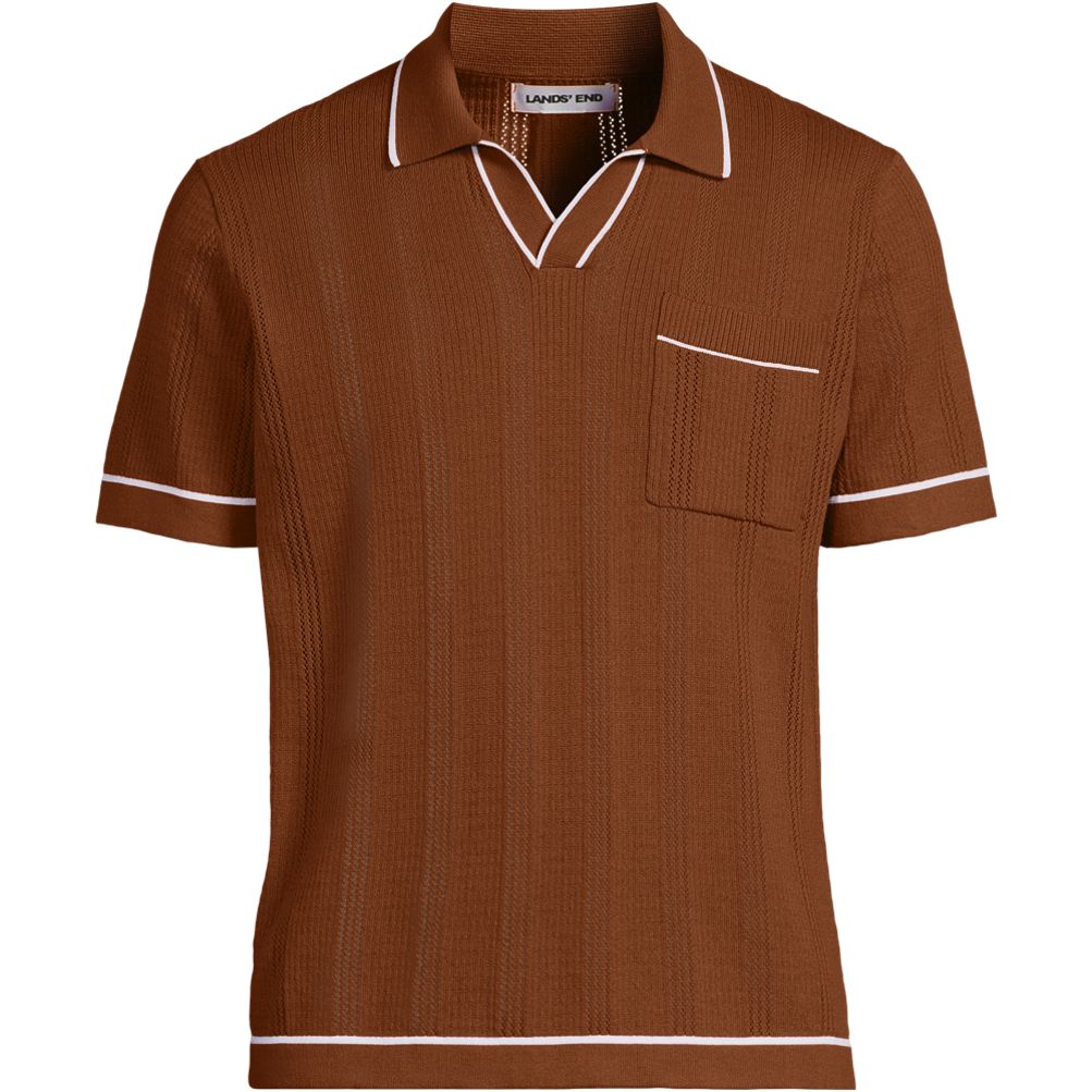 Men's Short Sleeve Textured Tipped Sweater Polo | Lands' End