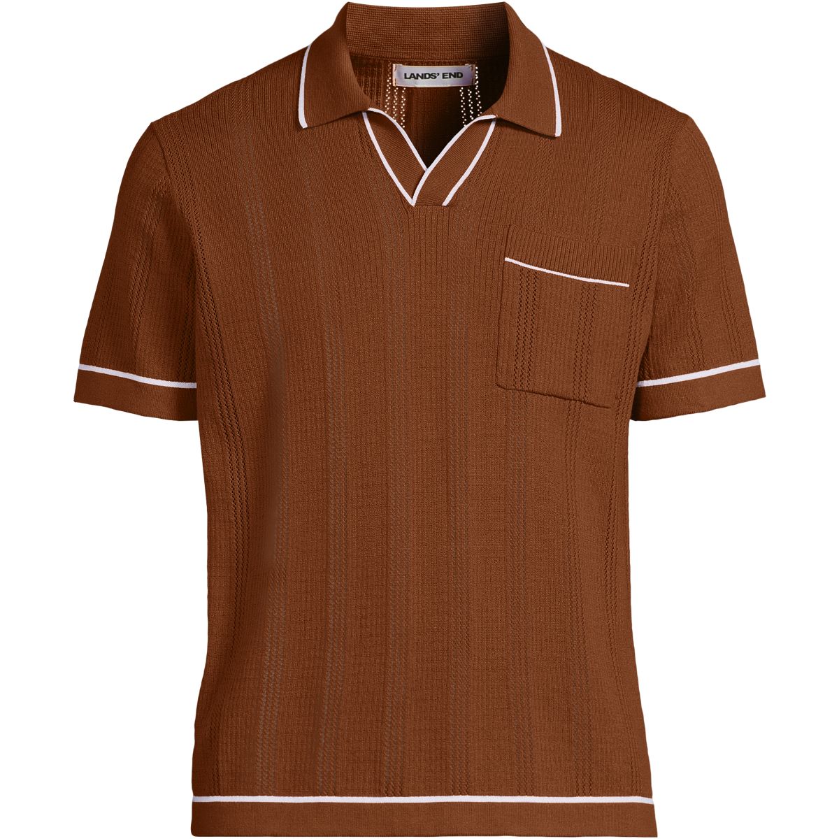 Men's Short Sleeve Textured Tipped Sweater Polo | Lands' End
