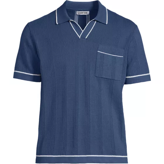 Men's Short Sleeve Textured Tipped Sweater Polo - primary