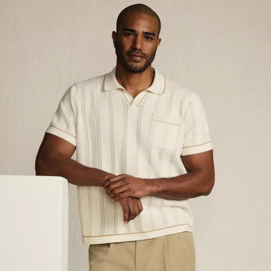 Men's Short Sleeve Textured Tipped Sweater Polo - primary