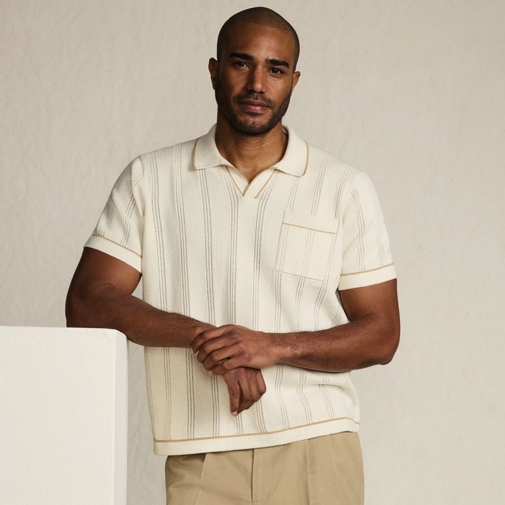 Men's Short Sleeve Textured Tipped Sweater Polo | Lands' End