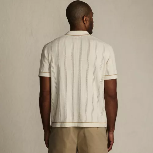 Men's Short Sleeve Textured Tipped Sweater Polo, Back