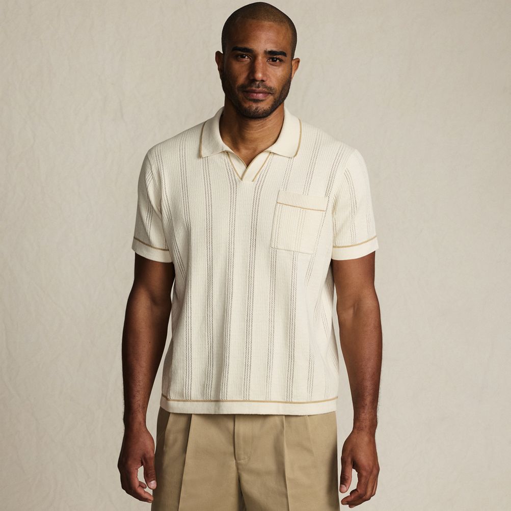 Men's Short Sleeve Textured Tipped Sweater Polo | Lands' End
