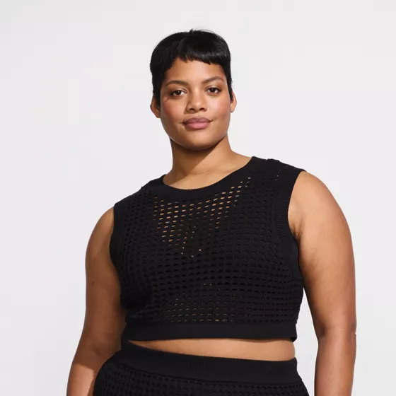 Women's Plus Size Cotton Viscose Open Knit Sleeveless Scoop Neck Top Cover Up - primary