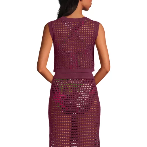 Women's Cotton Viscose Open Knit Sleeveless Scoop Neck Top Cover Up, Back