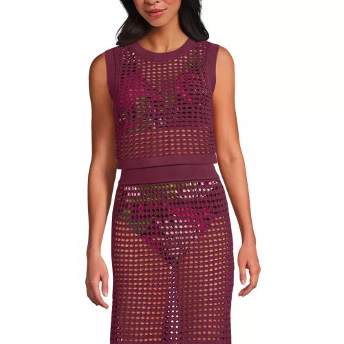 Women's Cotton Viscose Open Knit Sleeveless Scoop Neck Top Cover Up, Front