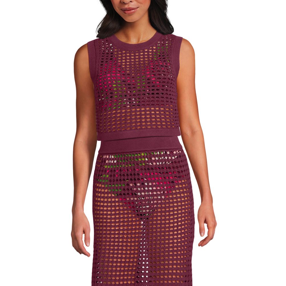 Women's Cotton Viscose Open Knit Sleeveless Scoop Neck Top