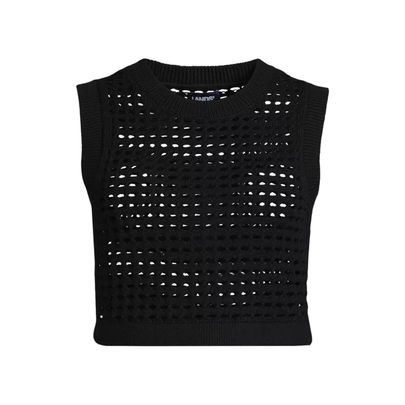 Women's Cotton Viscose Open Knit Sleeveless Scoop Neck Top Cover Up, Front