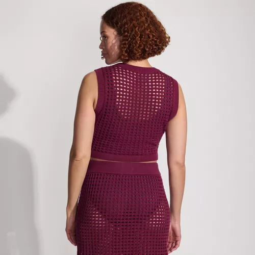 Women's Cotton Viscose Open Knit Sleeveless Scoop Neck Top Cover Up, Back