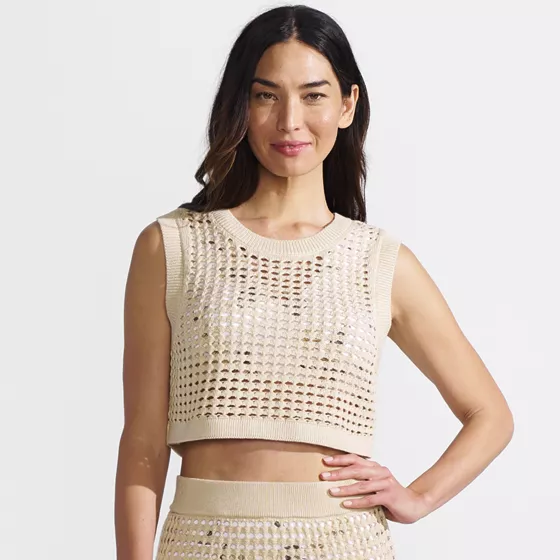 Women's Cotton Viscose Open Knit Sleeveless Scoop Neck Top Cover Up - primary
