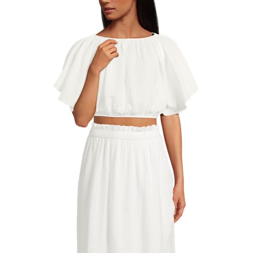 Women's Cotton Gauze Dolman Sleeve Crop Cover Up Top, Front